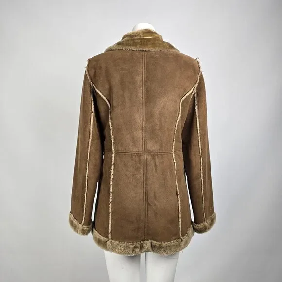 Vintage Guess Brown Penny Lane Faux Sherpa Jacket Size M - Picture 8 of 12